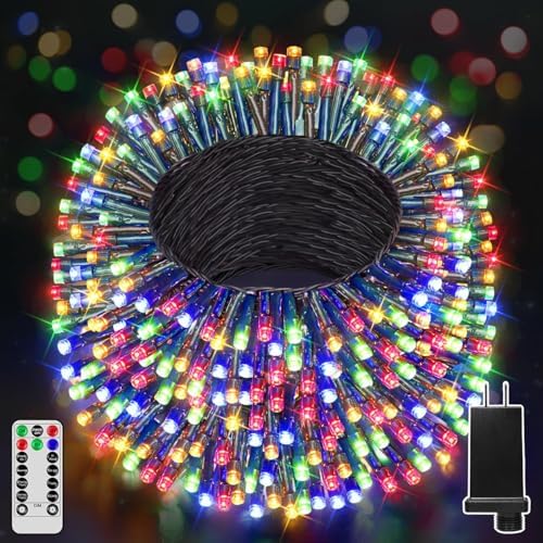 Christmas Lights Outdoor, Christmas Tree Lights Plug in, 8 Modes Twinkle String Light for Bedroom Wedding Party Ceiling Xmas Home Decorations 600 LED(Multicolor 196 FT)