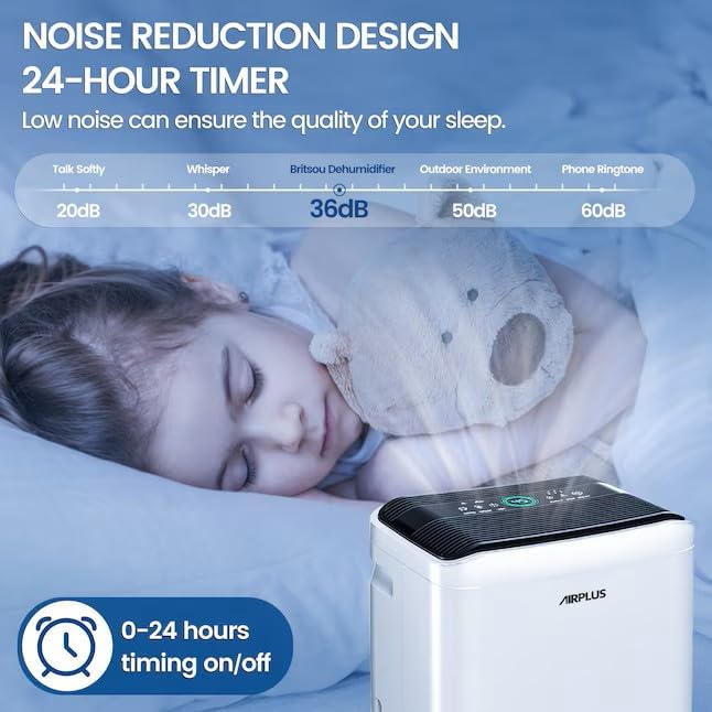 AIRPLUS 50 Pints Dehumidifiers for Home, 5500 Sq. Ft Dehumidifier for Basement with Drain Hose, Continuous Drainage, Intelligent Humidistat, Dehumidifier for bathroom, bedroom, Large Room