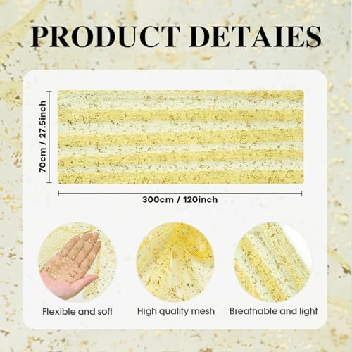 Artoid Mode Light Yellow Gold Gauze Table Runner 120 Inch 10FT, Glitter Metallic Foil Sheer Dining Wedding Anniversary Holiday Birthday Table Decor for Home Party