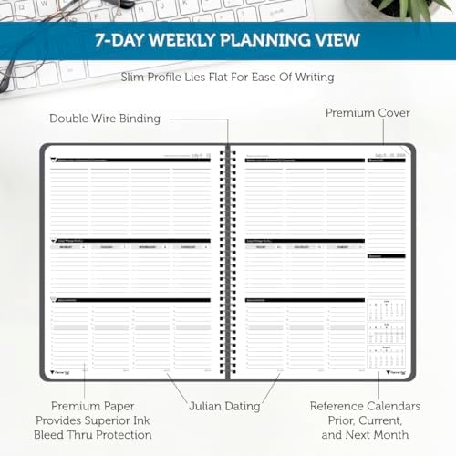 Planner Pad Spiral Bound July 2026 – June 2027 / Academic Year 8 1/2" x 11" Large 3-Tier Funnel Down 12 Month/Weekly Organizer, Black Cover/Black Ink
