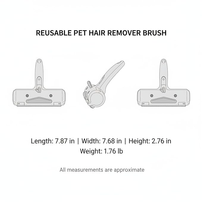 Reusable Pet Hair Remover Brush for Furniture, Carpet & Car Seats - Mechanical Lint Removal Tool with Durable PP Handle (1 Pack)