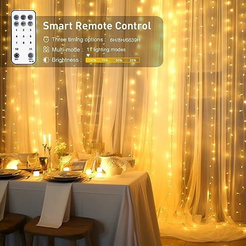 JMEXSUSS 300LED Dual Color Changing Curtain Lights, Plug in, 9.8 x 9.8ft