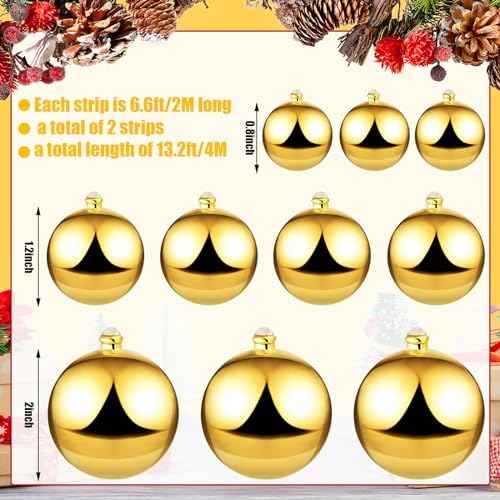 2 Pcs 6 ft Christmas Ball Ornament Garland, Gold