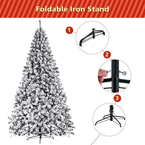 ReunionG 7.5FT Snow Christmas Tree, Artificial Flocked Hinged Pine Tree, Holiday Decoration Tree with Premium PVC Needles and Solid Metal Stand, Full Christmas Tree for Indoor Outdoor (7.5FT)