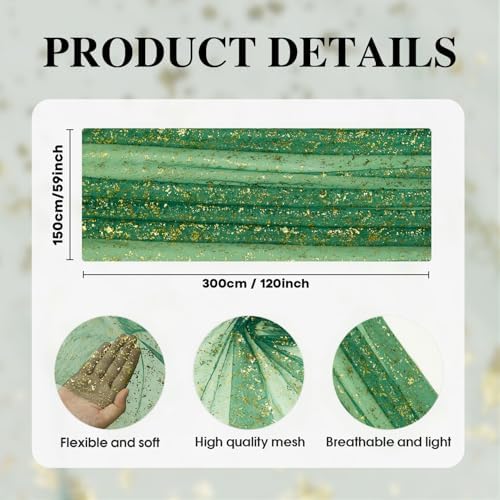 Artoid Mode Green Gold Gauze Table Runner 59x120 Inch 10FT, Glitter Metallic Foil Sheer Dining Wedding Anniversary Holiday Table Decor for Home Party