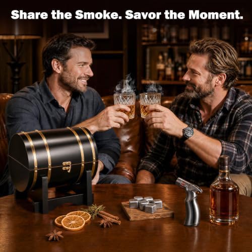 INSISART Whiskey Smoker Kit, Old fashioned Smoker Kit with Barrel,Black