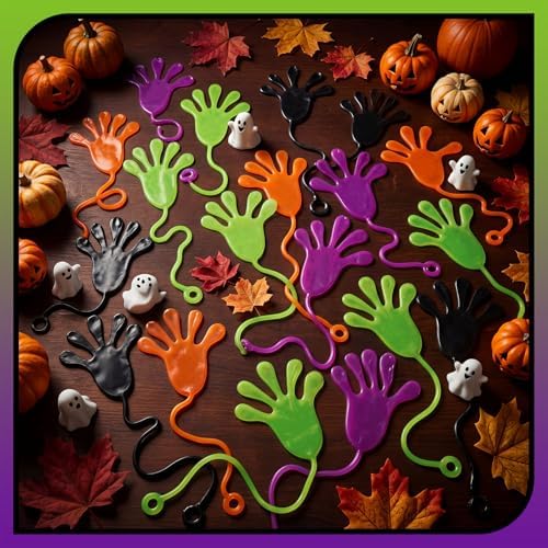 Realspring 300 Pcs Halloween Throws Sticky Hands, Orange,Green,Purple,Black