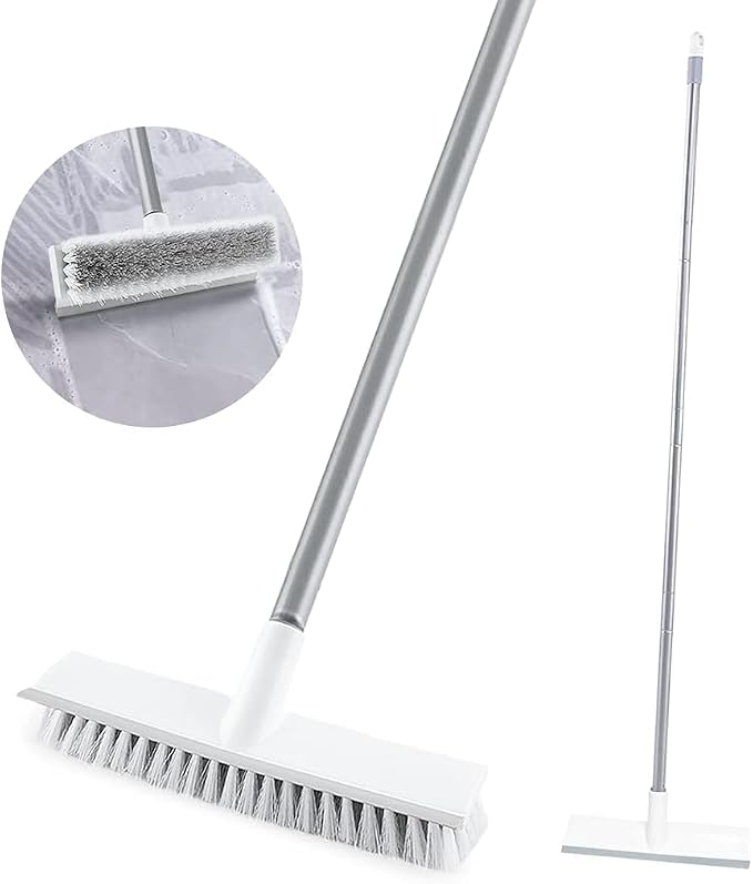 Bathroom Cleaning Brush with Wiper,Tiles Cleaning Brush Bathroom Brush with Long Handle Tile Cleaner Brush Bathroom Floor Cleaning Brush Floor Cleaner Brush Floor Scrub Brush (White Brush)