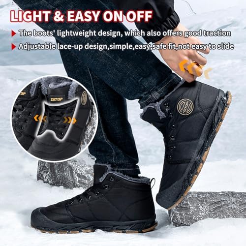 Mens Snow Boots, Mens Winter Boots, Mens Winter Trekking Snow Boots, Winter Boots for Men Waterproof Fur Lined Warm Winter Boots Men Lace up Snow Ankle Shoes Outdoor Anti-Slip Lightweight Hiking Boot