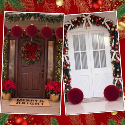 Threan 10 Inch Large Burgundy Velvet Christmas Ball Ornaments