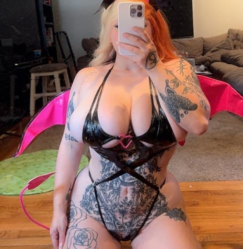 KORURACLUB Succubus Costume PU Devil Cosplay Lingerie Set