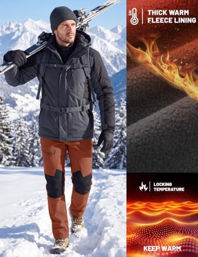 TACVASEN Men's Winter Snow Ski Pants Fleece Lined Waterproof Hiking Work