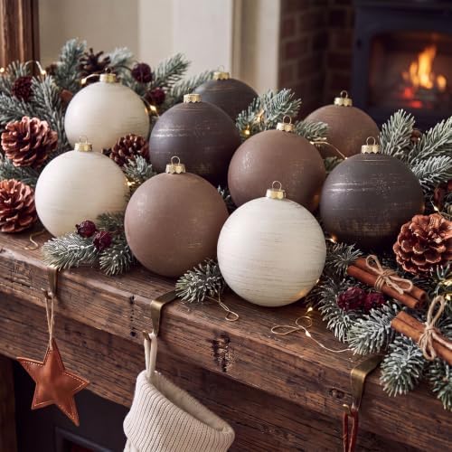 RoundFunny 8 Pcs 6 Inch Electroplated Christmas Ornaments, Vintage Neutral