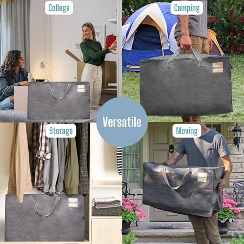 VENO 6 Pack Extra Large Heavy Duty Moving Bags with Wide Opening & Reinforced Handles, Reusable Storage Tote Bags with Strong Zippers for Clothes, College Dorm Essentials & Moving Supplies