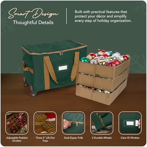 Covermates Rolling Adjustable Ornament Storage Bag, 19.25"W x 13"D x 12.5"H