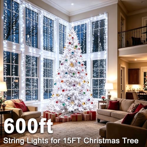 KNONEW 600ft 1500 LED Christmas Lights Outdoor String Light Cool White