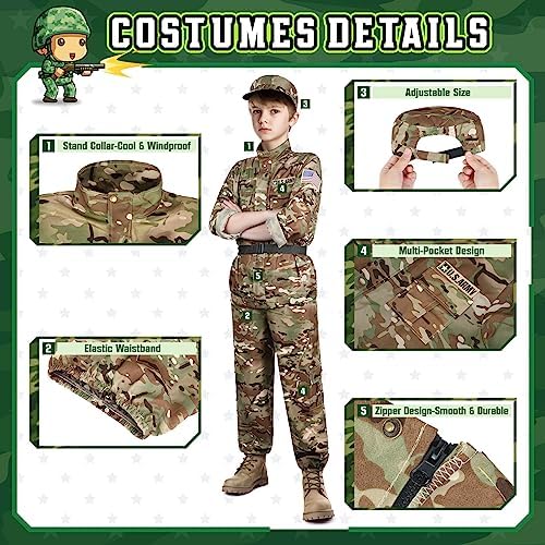 GIFTINBOX Army Costume for Boys, 15PCS Military Boys Halloween Costume