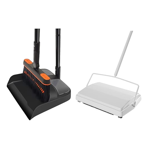 Broom and Dustpan Set for Home, Long Handle Lightweight 180 Degree Rotating Broom Indoor and Carpet Sweeper, Floor Sweeper