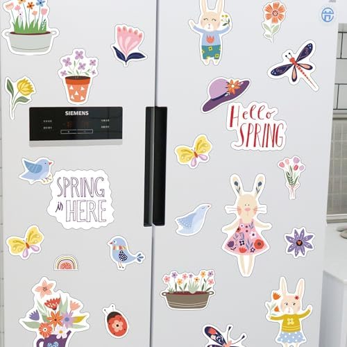 Easter & Spring Decor - 25Pcs Garden Theme Soft Fridge Magnets, Cute Bunny with Flower Pot Magnets for Kids, Spring Classroom Activities, Easter Basket Stuffers & Refrigerator Decor (B)