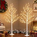 EAMBRITE Lighted Birch Tree, 6ft Prelit White Christmas Trees Outdoor 2Pack
