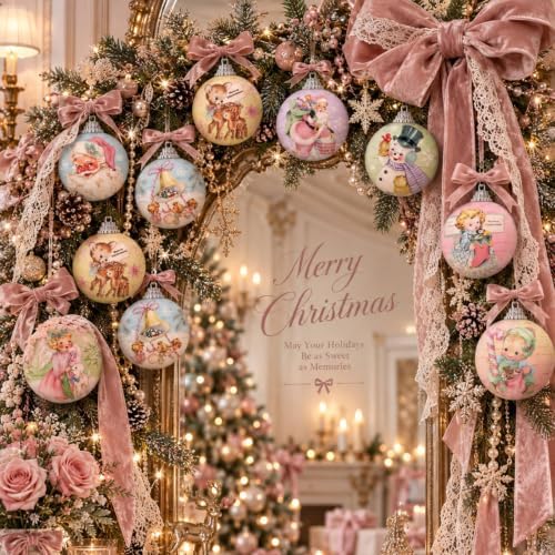 Outus 16pcs Pastel Vintage Christmas Balls Ornaments, Retro Christmas Decor