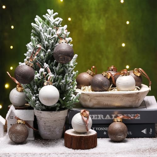 Yunlly 12 Pcs Neutral Christmas Ornament, Bronze Taupe Ivory, 2.36''
