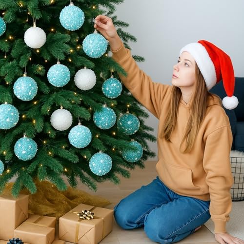 Lyrow 24 Pcs 3.15" Christmas Ball, White, Light Blue