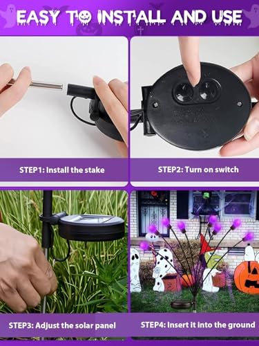 Halloween Decorations Outdoor Solar Firefly Lights 6 Pack 48 LED Purple