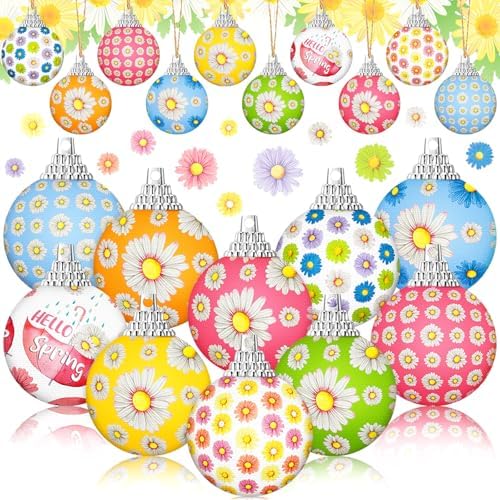 Outus 20 Pcs Spring Daisy Ornaments Balls for Tree Spring Daisy Decorations Summer Ornaments Farmhouse Flower Floral Hanging Decorations Summer Decor for Small Tree Home Party Craft Decor