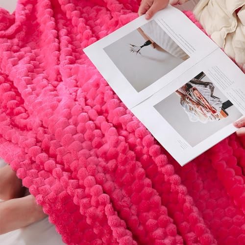 Puncuntex Hot Pink Throw Blanket 50"×60" Gifts for Mom Fuzzy 3D Jacquard (Pack of 2)