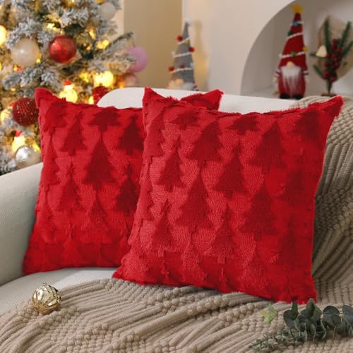 DFXSZ Christmas Tree Pillow Covers 20x20 Set of 2 Christmas Decor Red Star