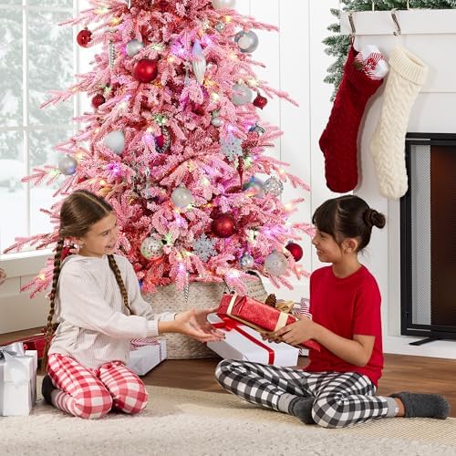 Best Choice Products Lighted Aspen Christmas Tree, 12ft Flocked Artifical Noble Fir, Pre-Lit White & Multicolored LED Lights Premium Holiday Décor - Pink