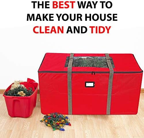 ProPik Rolling Christmas Tree Storage Bag, Fits Up to 9 Foot Tall Disassembled Trees, 25" X 25" X 60", Extra Large Heavy Duty Xmas Container with Wheels, Handles and Straps (Red)