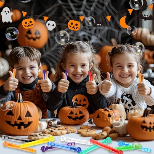 ShyLizard 300PCS Halloween Party Favor, Halloween Bubble Wands for Kids, Halloween Trick or Treat Toys, Halloween Goodies Bag Fillers, Halloween Pinata Fillers, Mini Bubble Wands for Halloween Party