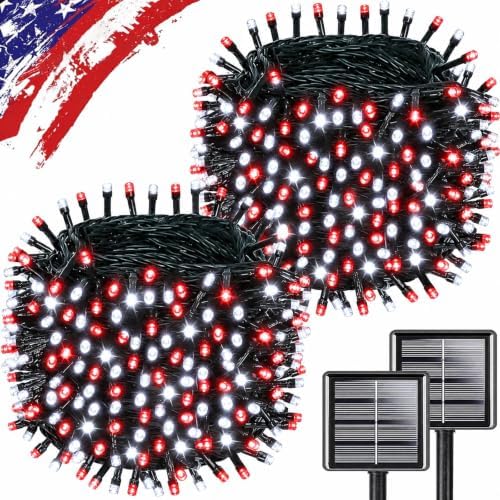 KAQ 2pack 500LED Solar String Lights Outdoor Waterproof Red & White