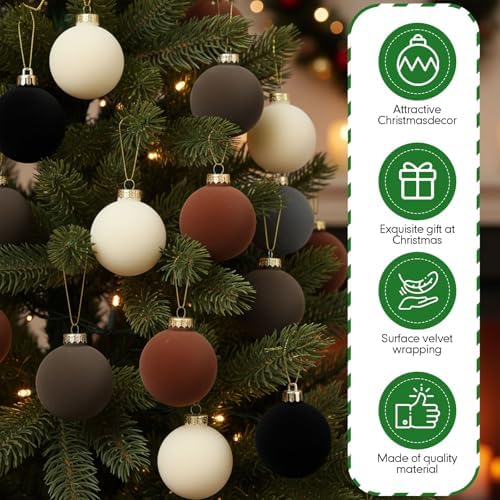 Gemscream 30 Pcs Velvet Christmas Balls, 3.15" Flocked Blue Ornaments,Brown