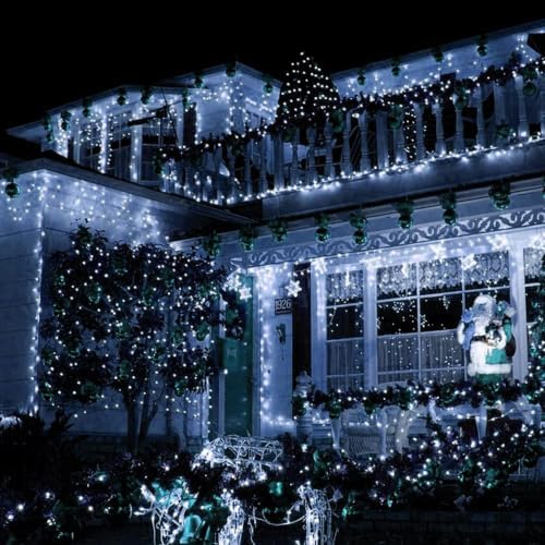 TW SHINE Christmas Lights, 200 LED 66FT Outdoor Christmas Lights Plug in with 8 Modes, Waterproof Light Outdoor, Indoor Xmas Decorations for Party Yard House Decor, White