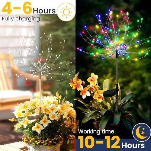 GIGALUMI 4 Pack Solar Firework Lights Outdoor, Garden Decor, Multicolored