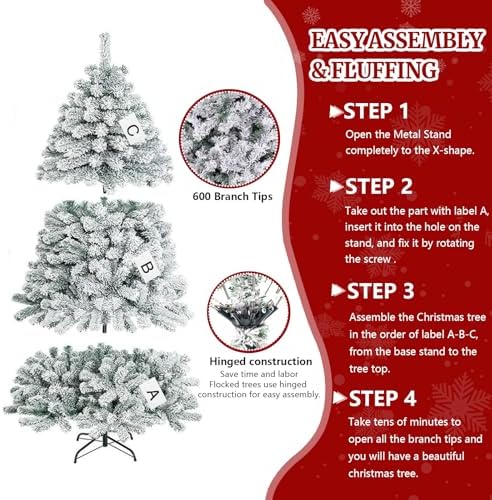 5ft Flocked Prelit Artificial Christmas Tree,Arbol de Navidad Xmas Tree