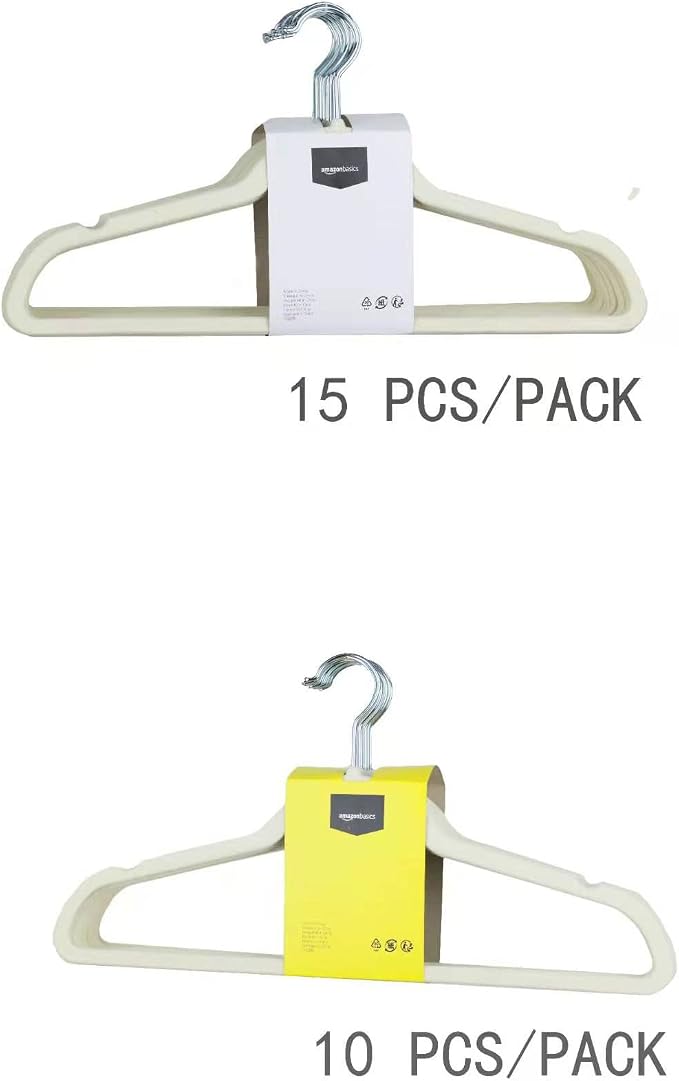 Amazon Basics Slim Velvet Non-Slip Space Saving Suit Clothes Hangers for Closet Organization, Ivory/Beige, 100-Pack