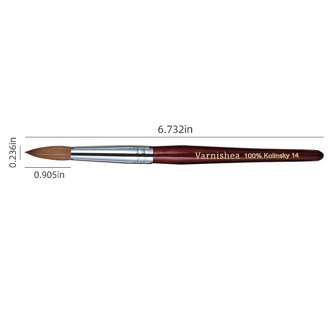 100% Pure Kolinsky Acrylic Nail Brush Solid Wood Handle Professional Manicure Brushes for Powder Nail Acrylic Application - Salon & DIY Nail Art Essentials - Size 14, 1.0 Count