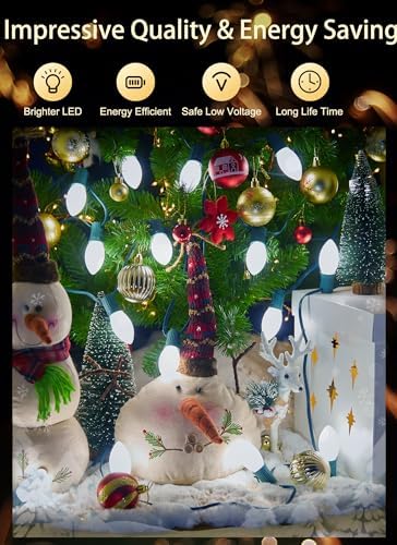 Minetom Vintage C9 LED Christmas Lights Outdoor, 50 Feet C9 String Lights with 50 Shatterproof Matte Bulbs, Connectable Waterproof Lights for Holiday Party Roofline Backyard Garden Patio, Pure White