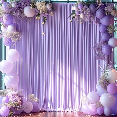 Lavender Backdrop Curtain for Parties Wedding Wrinkle Free Light Purple Photo Curtains Backdrop Drapes Fabric Decoration for Baby Shower Photoshoot 5ft x 8ft,2 Panels