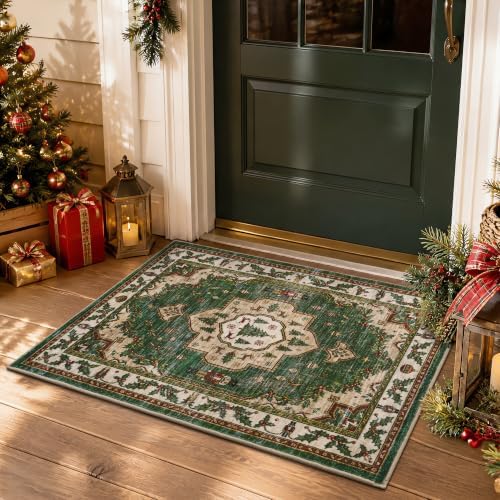 Engiw Christmas Rug 2x3 Area Rug, Washable Non-Slip, Soft Low Pile Carpet, Christmas Decorations for Living Room, Bedroom, Kitchen, Hallway, Entryway and Under Christmas Tree