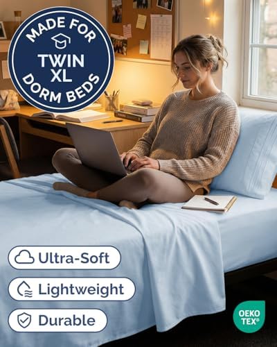 Twin XL Size 3 Piece Sheet Set - Breathable & Cooling Sheets - Sky Blue