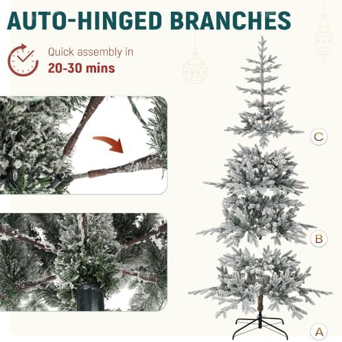 YITAHOME 7.5ft Flocked Prelit Sparse Slim Christmas Tree Aspen Fir w/Remote