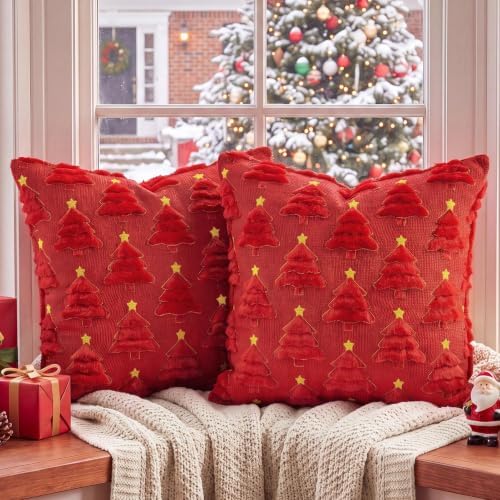 Softalker Christmas Pillow Covers 20x20 Set of 2, Red Winter Home Decor