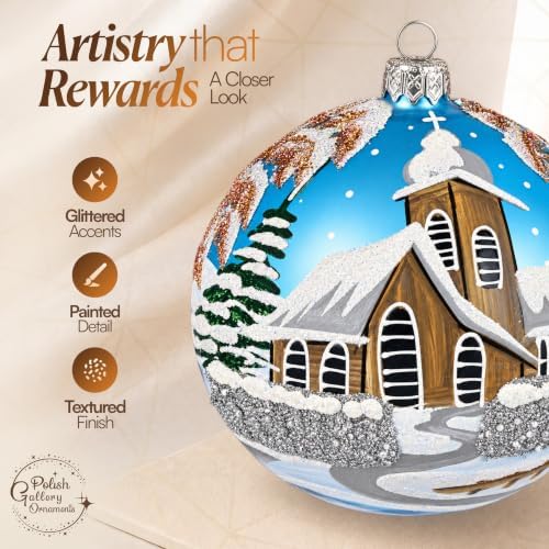 Hand Blown Glass Ball Christmas Ornament, 5 in, Chapel Blue