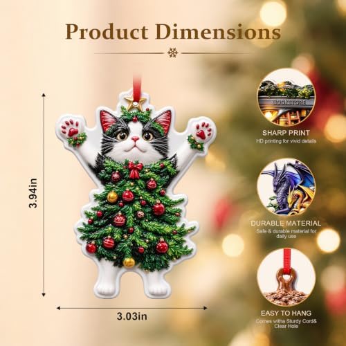 2026 Merry ChristmasWinter Ornament - Christmas Cat Ornament, 3D Animal Decorations for Christmas Trees, Holiday Party Gifts, Gift Ideas & Xmas Gift，Woodland Christmas Ornaments,Home