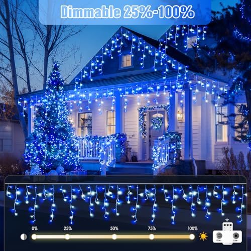 JMEXSUSS 400 LED 38.8 Ft Blue & White Icicle Christmas Lights for Outside